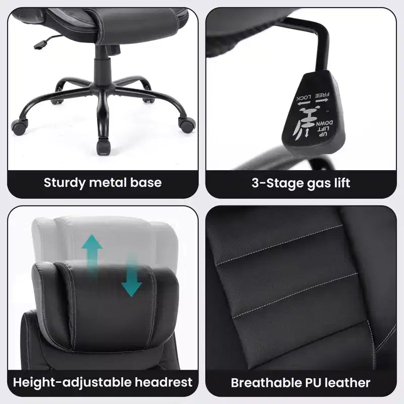 Ergonomic Office Chair, Reclining Executive Office Desk Chair with Adjustable Headrest and Pocket Spring Lumbar Support, Flip Up Armrests