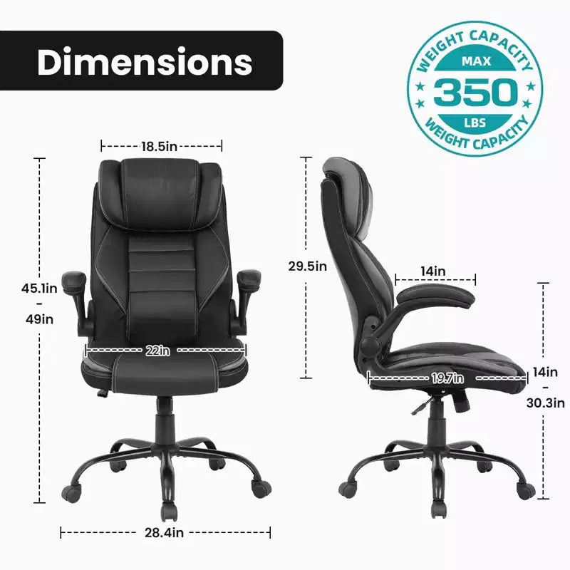 Ergonomic Office Chair, Reclining Executive Office Desk Chair with Adjustable Headrest and Pocket Spring Lumbar Support, Flip Up Armrests