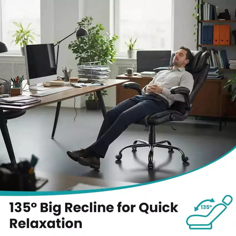 Ergonomic Office Chair, Reclining Executive Office Desk Chair with Adjustable Headrest and Pocket Spring Lumbar Support, Flip Up Armrests