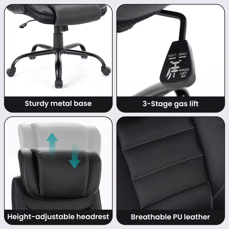 Ergonomic Office Chair, Reclining Executive Office Desk Chair with Adjustable Headrest and Pocket Spring Lumbar Support, Flip Up Armrests