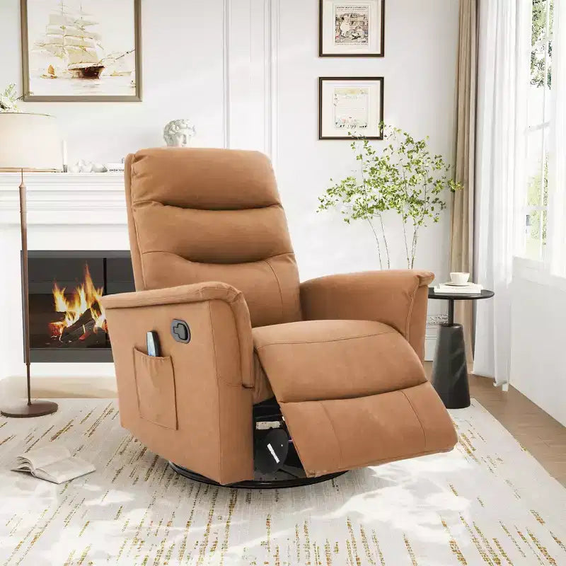 Christopher Knight Home Kal Modern Swivel Rocking Chenille Upholstered Recliner with 8-Point Massage and Adjustable Backrest
