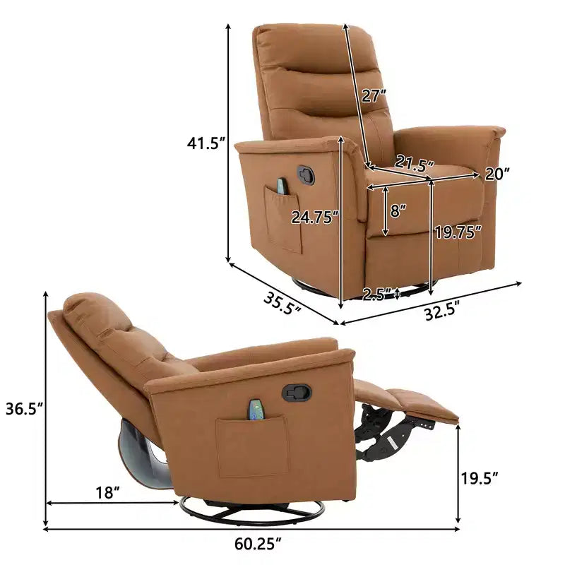 Christopher Knight Home Kal Modern Swivel Rocking Chenille Upholstered Recliner with 8-Point Massage and Adjustable Backrest