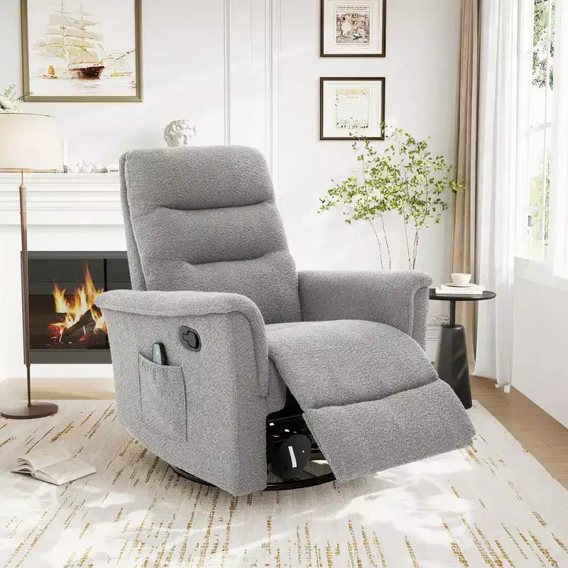 Christopher Knight Home Kal Modern Swivel Rocking Chenille Upholstered Recliner with 8-Point Massage and Adjustable Backrest