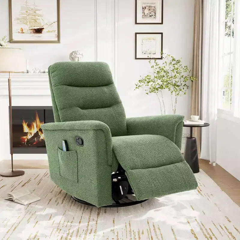 Christopher Knight Home Kal Modern Swivel Rocking Chenille Upholstered Recliner with 8-Point Massage and Adjustable Backrest