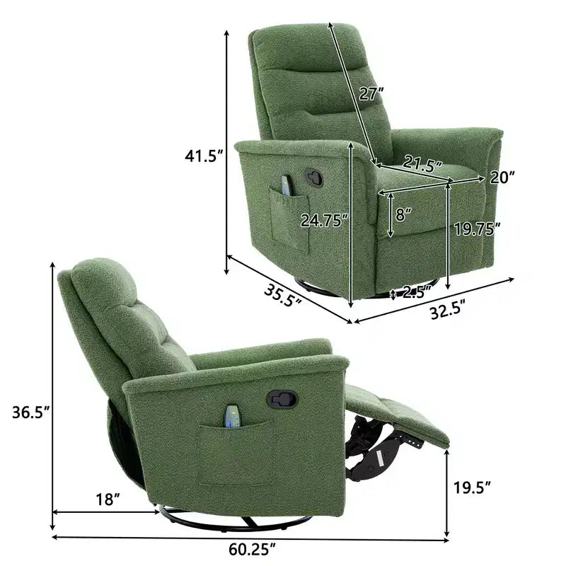 Christopher Knight Home Kal Modern Swivel Rocking Chenille Upholstered Recliner with 8-Point Massage and Adjustable Backrest