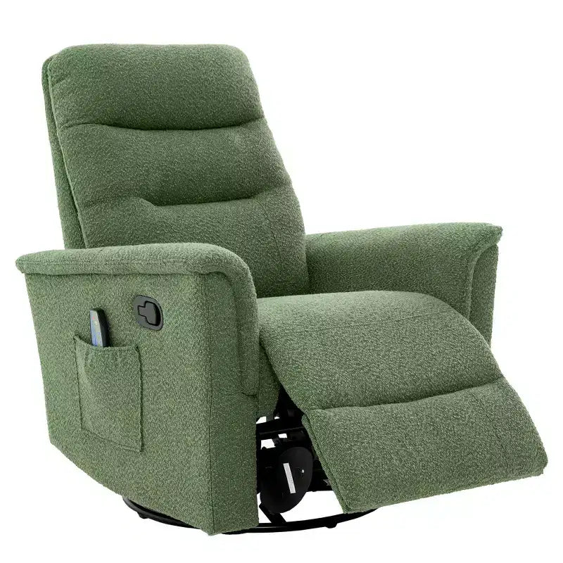 Christopher Knight Home Kal Modern Swivel Rocking Chenille Upholstered Recliner with 8-Point Massage and Adjustable Backrest
