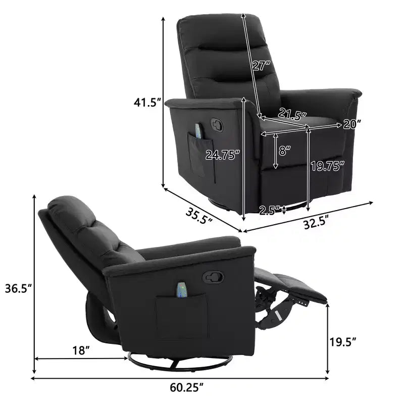 Christopher Knight Home Kal Modern Swivel Rocking Chenille Upholstered Recliner with 8-Point Massage and Adjustable Backrest