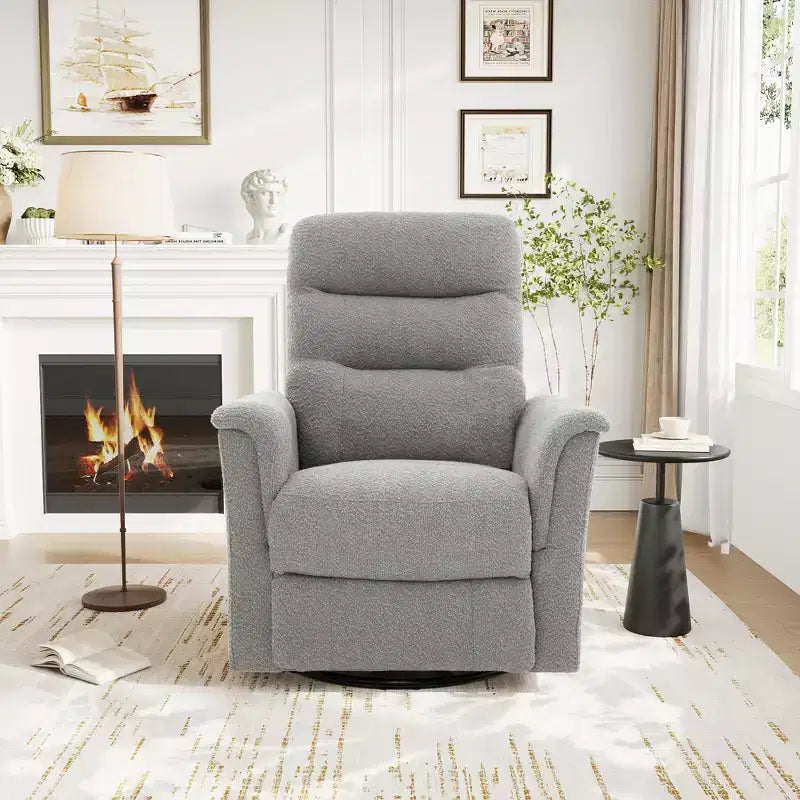 Christopher Knight Home Kal Modern Swivel Rocking Chenille Upholstered Recliner with 8-Point Massage and Adjustable Backrest