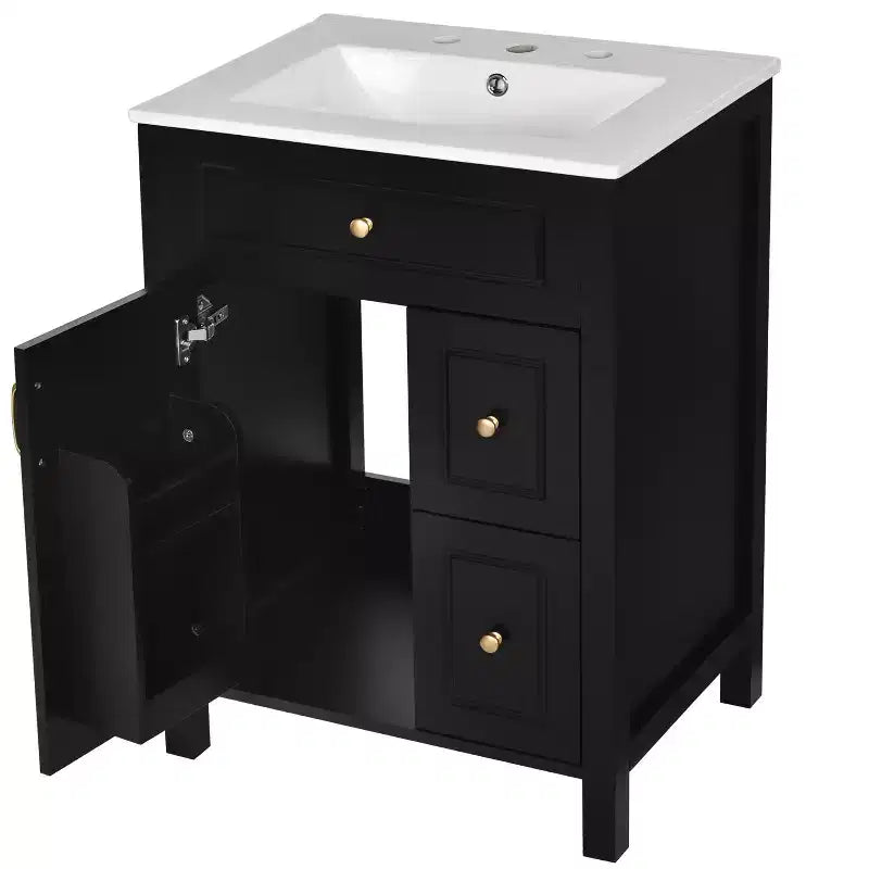 24 Small Bathroom Vanity Sink Combo with Drawers, Bathroom Floor Cabinet with Shelf and Soft Close Door