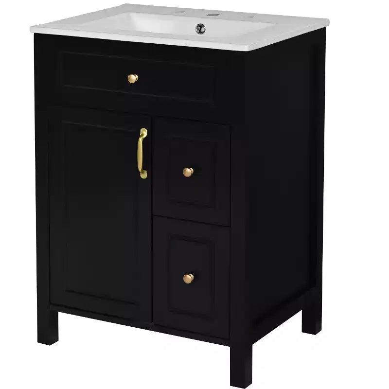 24 Small Bathroom Vanity Sink Combo with Drawers, Bathroom Floor Cabinet with Shelf and Soft Close Door