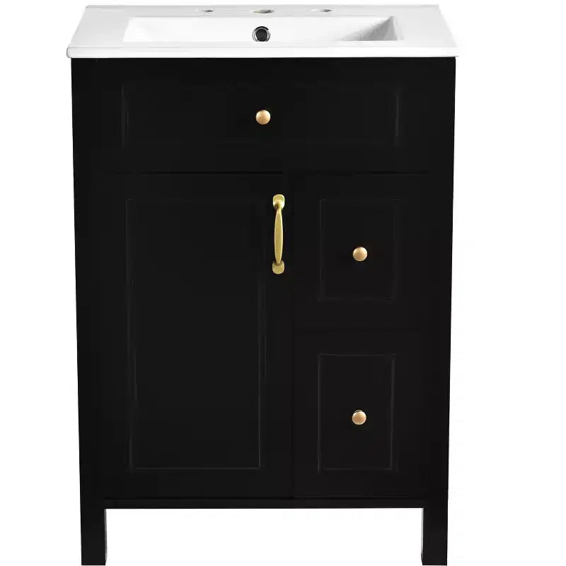 24 Small Bathroom Vanity Sink Combo with Drawers, Bathroom Floor Cabinet with Shelf and Soft Close Door