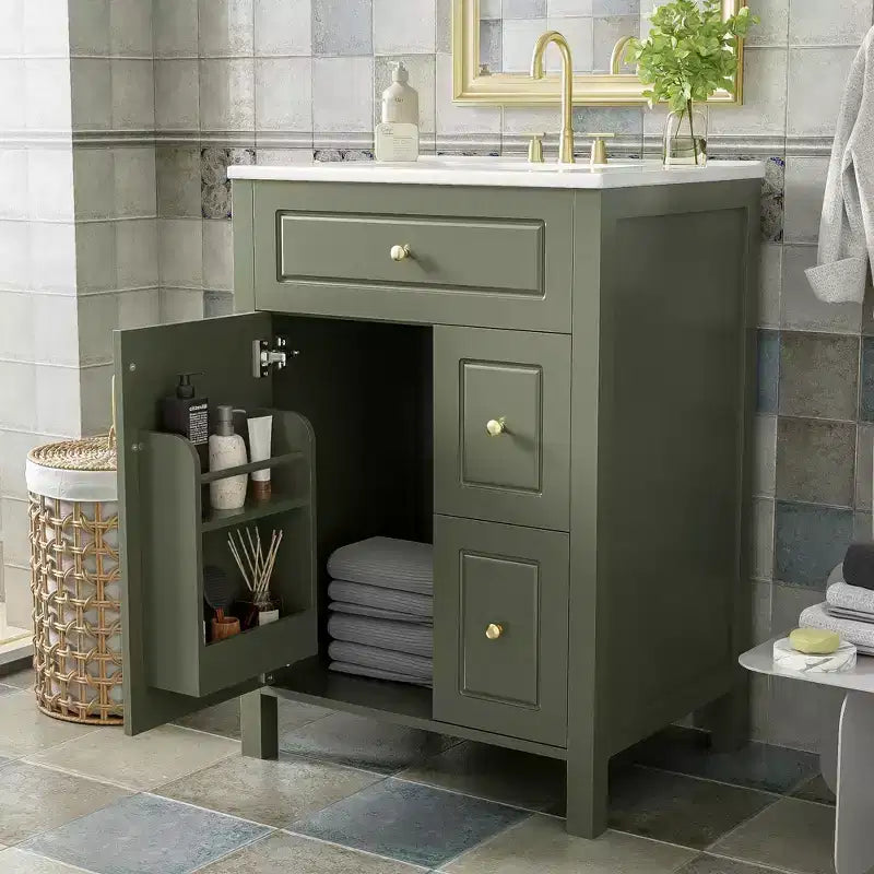 24 Small Bathroom Vanity Sink Combo with Drawers, Bathroom Floor Cabinet with Shelf and Soft Close Door