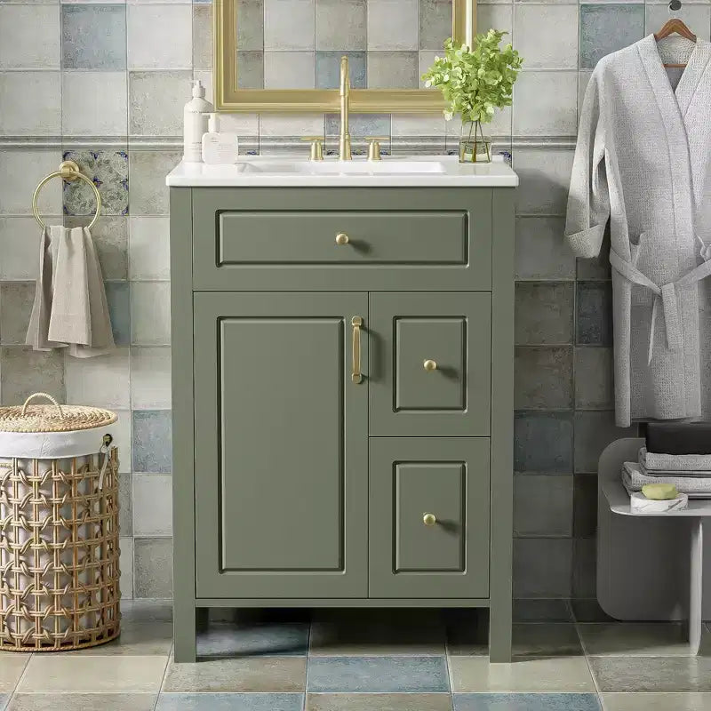 24 Small Bathroom Vanity Sink Combo with Drawers, Bathroom Floor Cabinet with Shelf and Soft Close Door