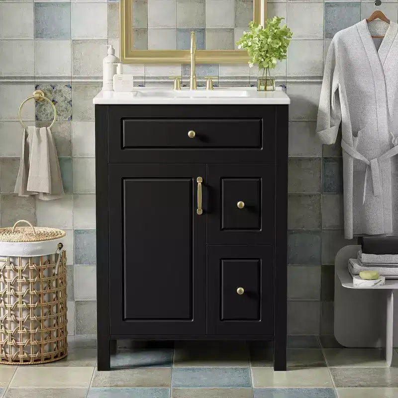 24 Small Bathroom Vanity Sink Combo with Drawers, Bathroom Floor Cabinet with Shelf and Soft Close Door