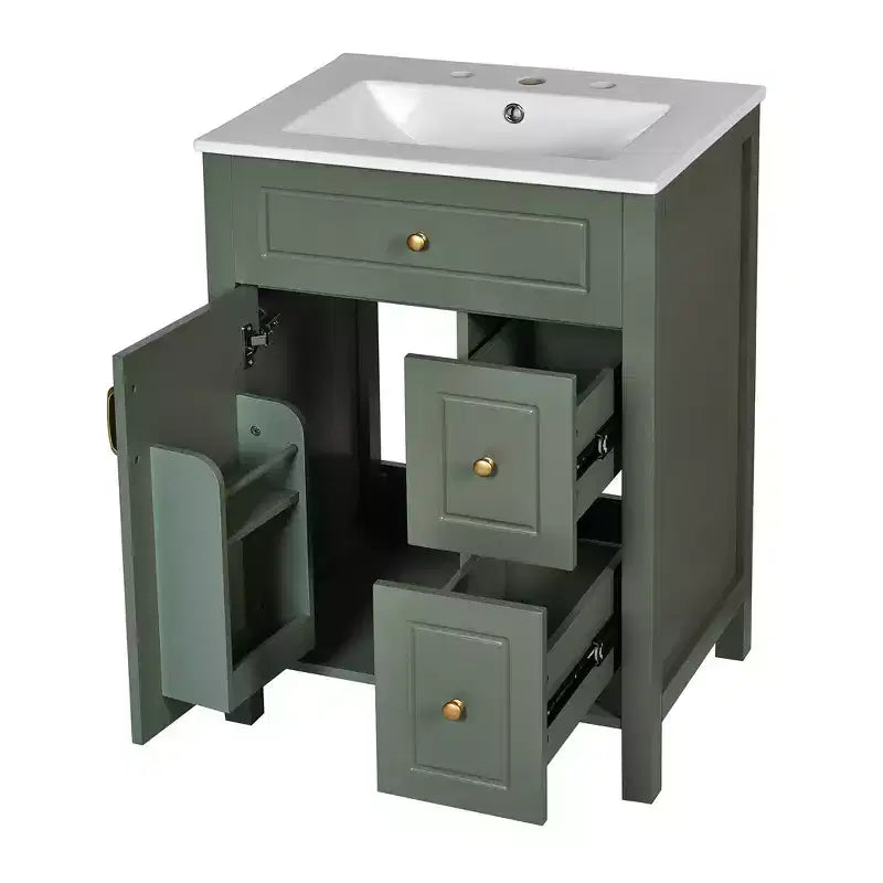 24 Small Bathroom Vanity Sink Combo with Drawers, Bathroom Floor Cabinet with Shelf and Soft Close Door