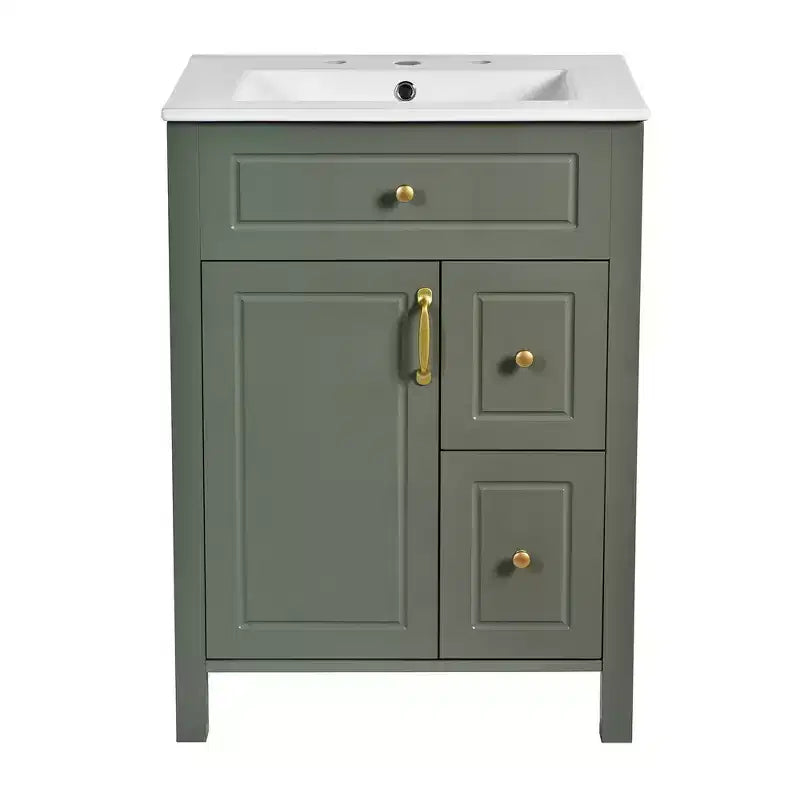 24 Small Bathroom Vanity Sink Combo with Drawers, Bathroom Floor Cabinet with Shelf and Soft Close Door