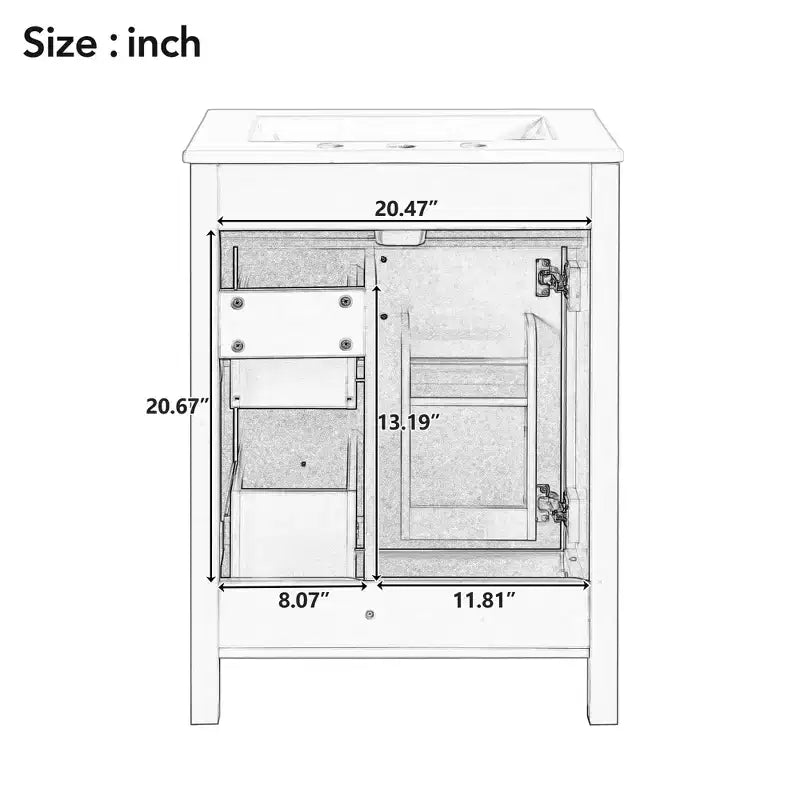 24 Small Bathroom Vanity Sink Combo with Drawers, Bathroom Floor Cabinet with Shelf and Soft Close Door