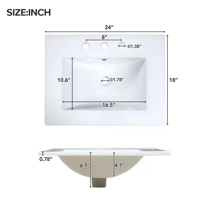 24 Small Bathroom Vanity Sink Combo with Drawers, Bathroom Floor Cabinet with Shelf and Soft Close Door