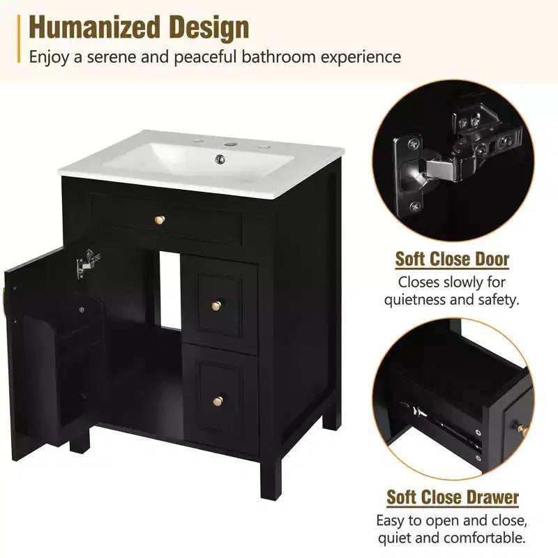 24 Small Bathroom Vanity Sink Combo with Drawers, Bathroom Floor Cabinet with Shelf and Soft Close Door