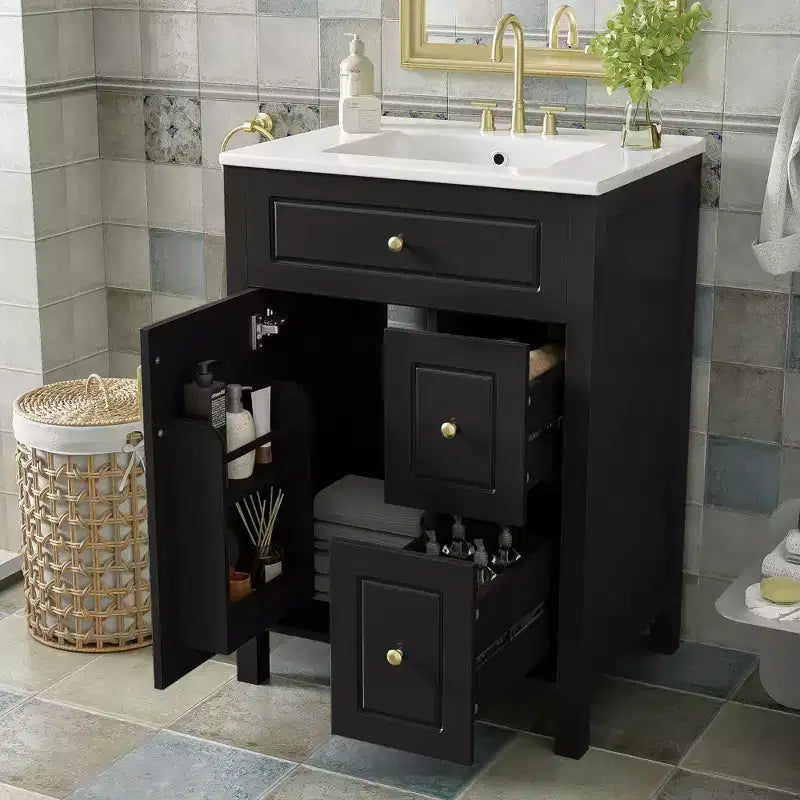 24 Small Bathroom Vanity Sink Combo with Drawers, Bathroom Floor Cabinet with Shelf and Soft Close Door