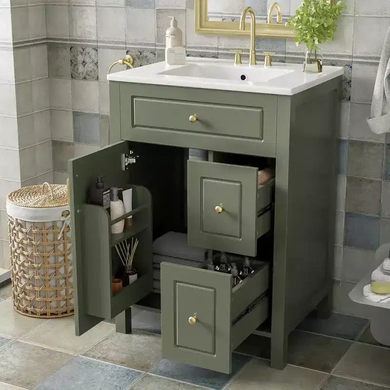 24 Small Bathroom Vanity Sink Combo with Drawers, Bathroom Floor Cabinet with Shelf and Soft Close Door