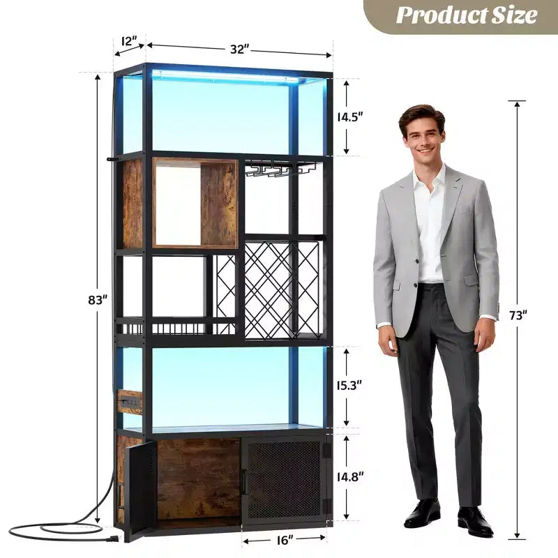 Besiost 82.6 Tall Wine Bar Cabinet with LED Light and Outlets