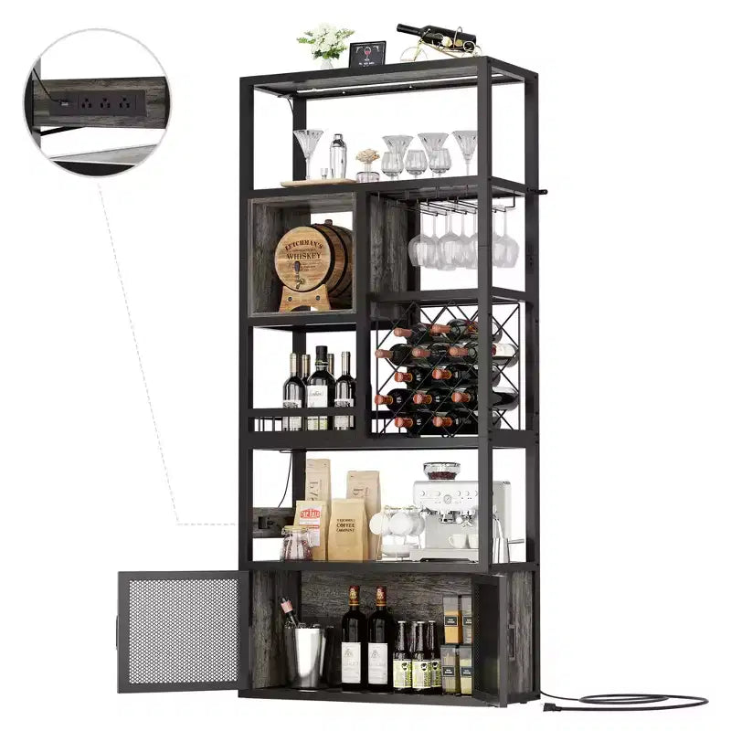 Besiost 82.6 Tall Wine Bar Cabinet with LED Light and Outlets