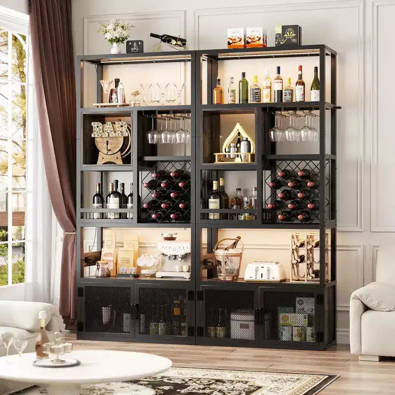 Besiost 82.6 Tall Wine Bar Cabinet with LED Light and Outlets