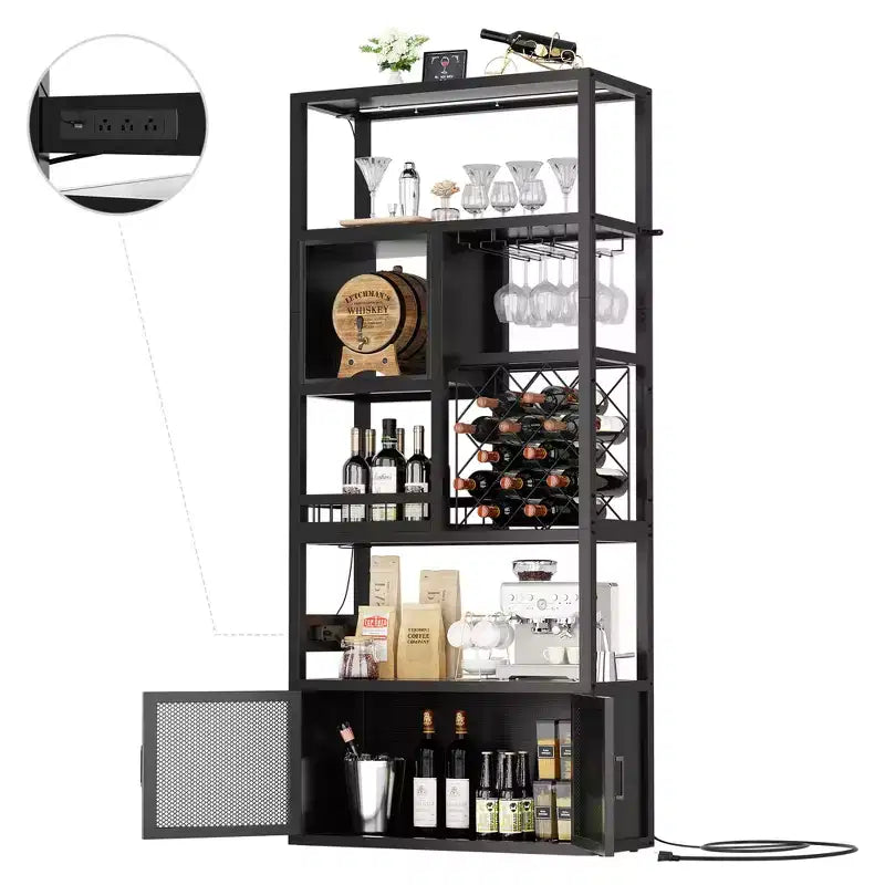 Besiost 82.6 Tall Wine Bar Cabinet with LED Light and Outlets