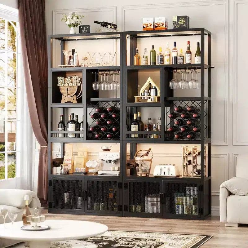 Besiost 82.6 Tall Wine Bar Cabinet with LED Light and Outlets