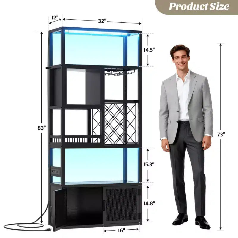 Besiost 82.6 Tall Wine Bar Cabinet with LED Light and Outlets
