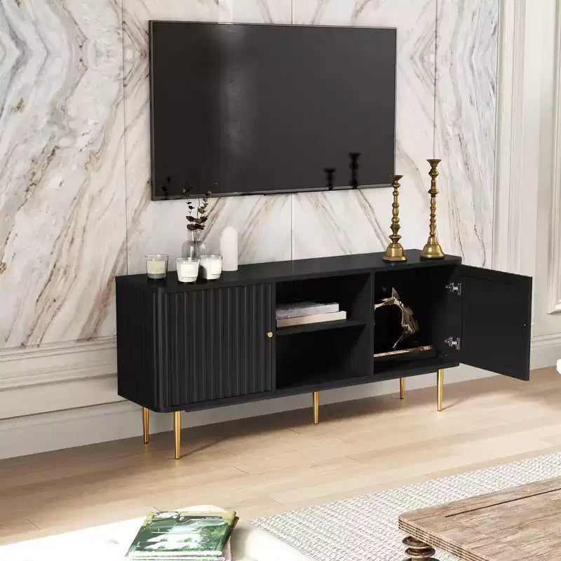 Mid Century Modern TV Stand with Fluted Doors, 55/60/65 inch White Entertainment Center with Storage, Media Console for Living Room, Bedroom