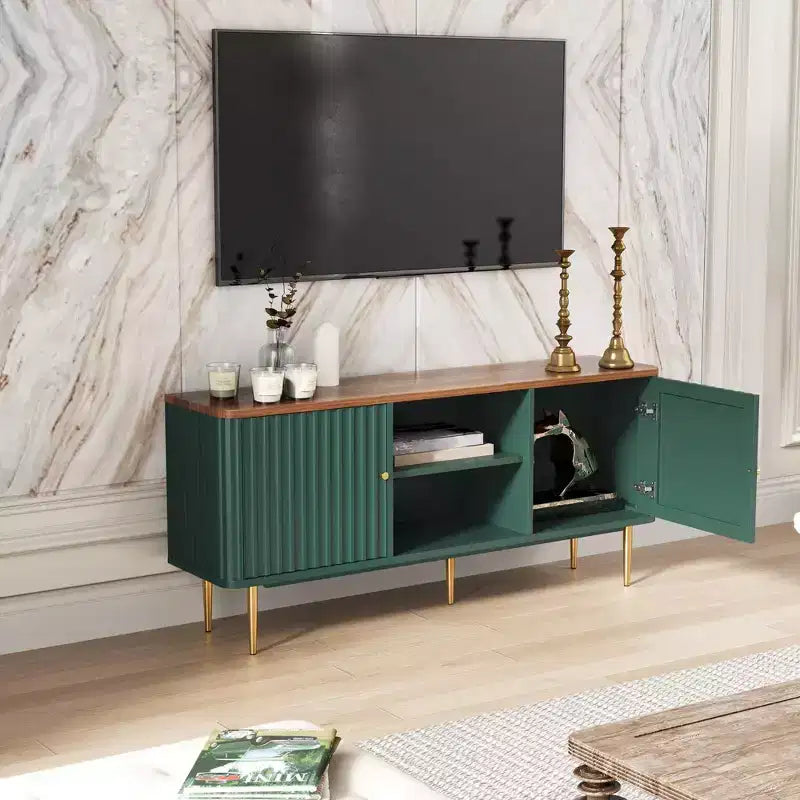 Mid Century Modern TV Stand with Fluted Doors, 55/60/65 inch White Entertainment Center with Storage, Media Console for Living Room, Bedroom