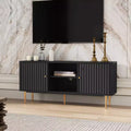 Mid Century Modern TV Stand with Fluted Doors, 55/60/65 inch White Entertainment Center with Storage, Media Console for Living Room, Bedroom