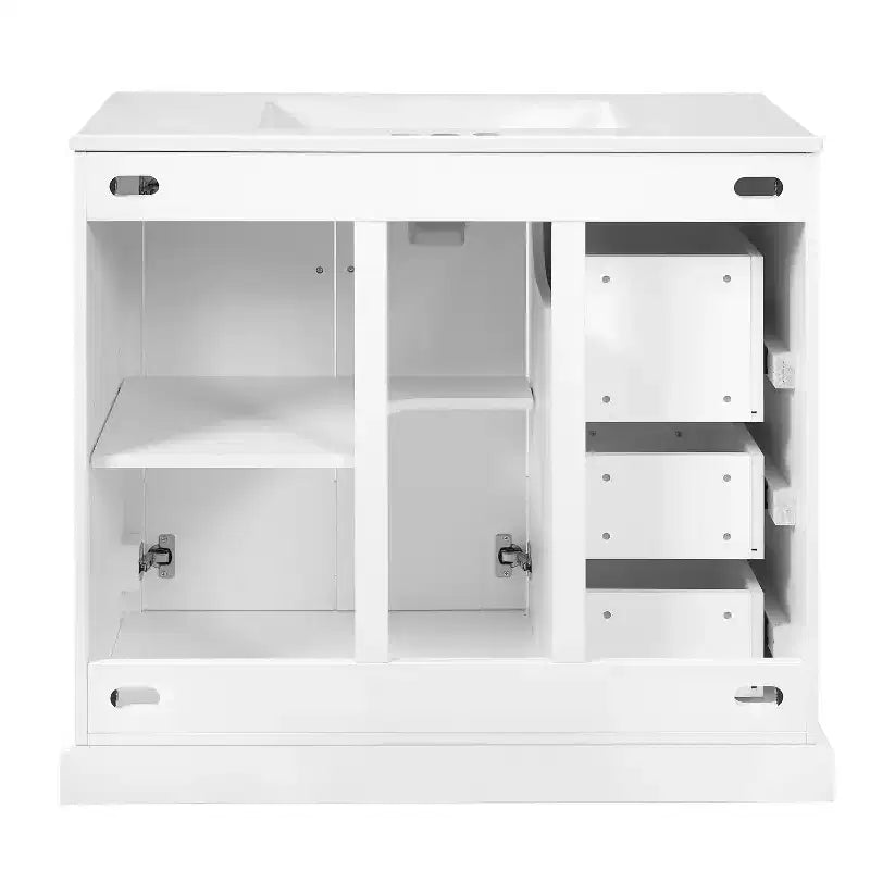 36 White Bathroom Vanity with Sink, Bathroom Floor Cabinet with Soft-Close Door, Adjustable Shelf & 3 Drawers