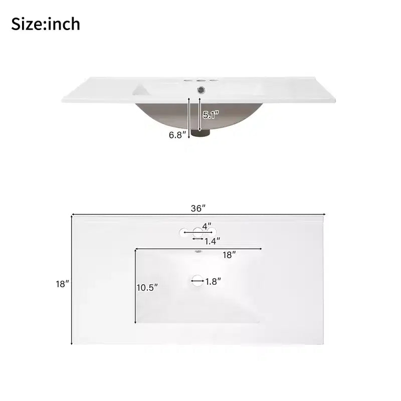 36 White Bathroom Vanity with Sink, Bathroom Floor Cabinet with Soft-Close Door, Adjustable Shelf & 3 Drawers