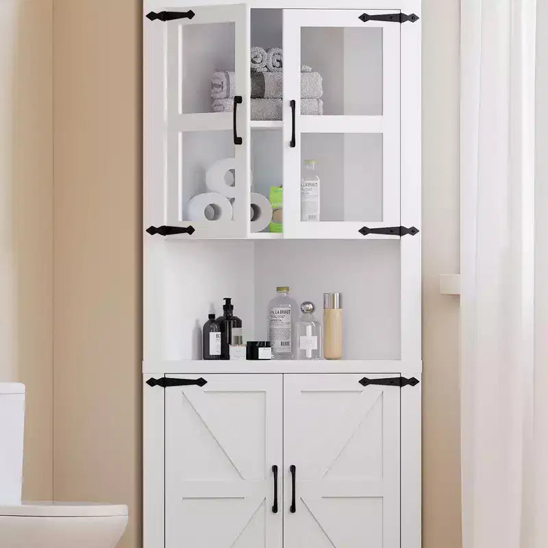 Tall Corner Cabinet, Farmhouse Corner Storage Cabinet with Glass Door & Adjustable Shelves, Bathroom Cabinet