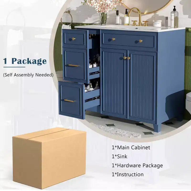 36 Bathroom Vanity Sink Combo with Drawers and Adjustable Shelves, Modern Storage Cabinet with Soft Close Doors