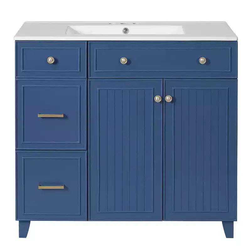 36 Bathroom Vanity Sink Combo with Drawers and Adjustable Shelves, Modern Storage Cabinet with Soft Close Doors