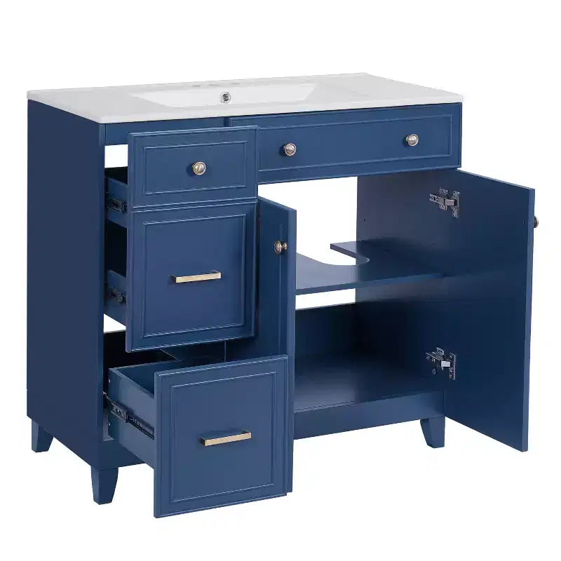 36 Bathroom Vanity Sink Combo with Drawers and Adjustable Shelves, Modern Storage Cabinet with Soft Close Doors