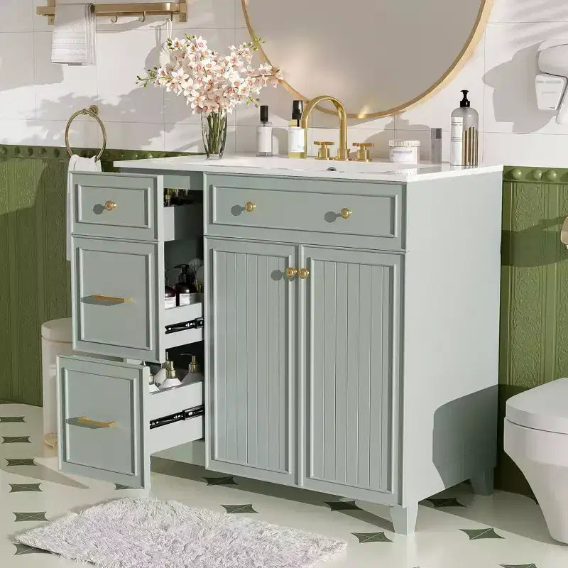 36 Bathroom Vanity Sink Combo with Drawers and Adjustable Shelves, Modern Storage Cabinet with Soft Close Doors