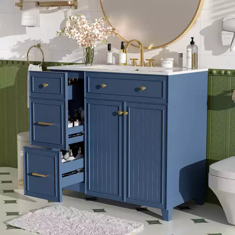36 Bathroom Vanity Sink Combo with Drawers and Adjustable Shelves, Modern Storage Cabinet with Soft Close Doors