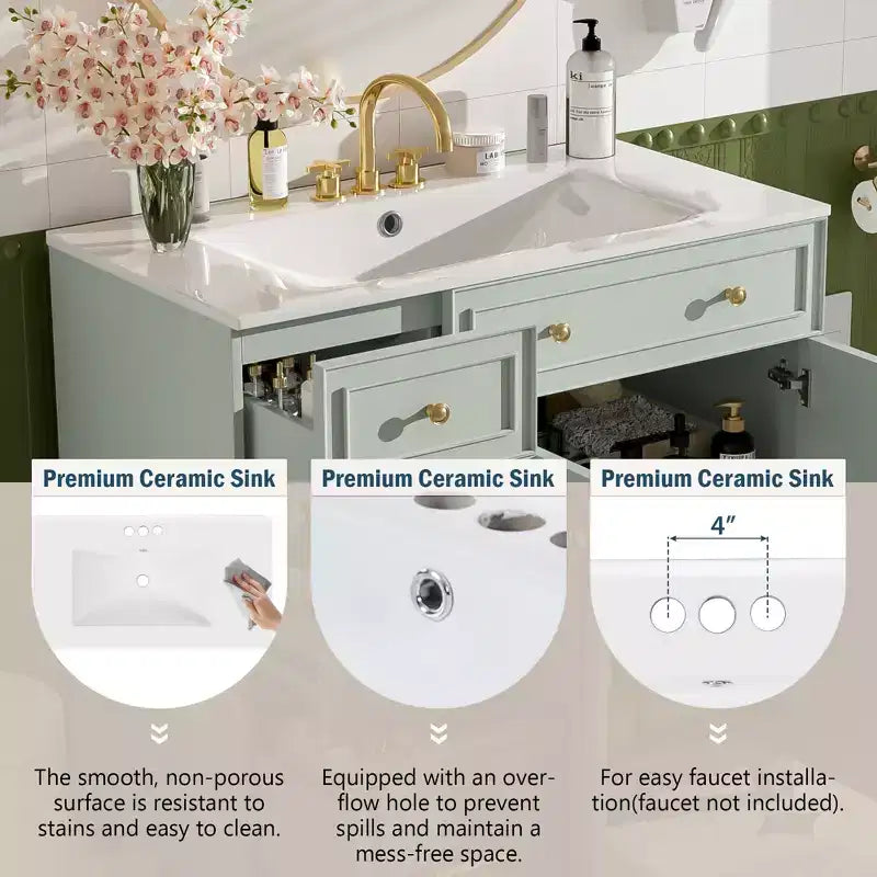 36 Bathroom Vanity Sink Combo with Drawers and Adjustable Shelves, Modern Storage Cabinet with Soft Close Doors