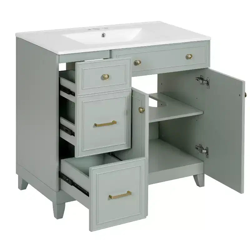 36 Bathroom Vanity Sink Combo with Drawers and Adjustable Shelves, Modern Storage Cabinet with Soft Close Doors