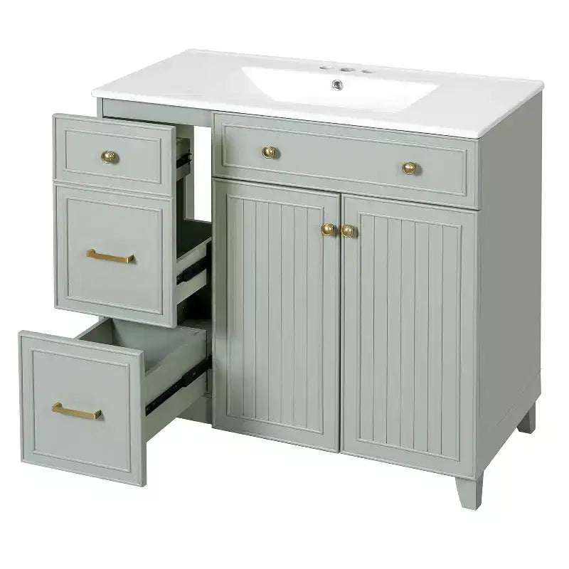 36 Bathroom Vanity Sink Combo with Drawers and Adjustable Shelves, Modern Storage Cabinet with Soft Close Doors