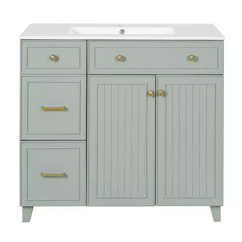 36 Bathroom Vanity Sink Combo with Drawers and Adjustable Shelves, Modern Storage Cabinet with Soft Close Doors