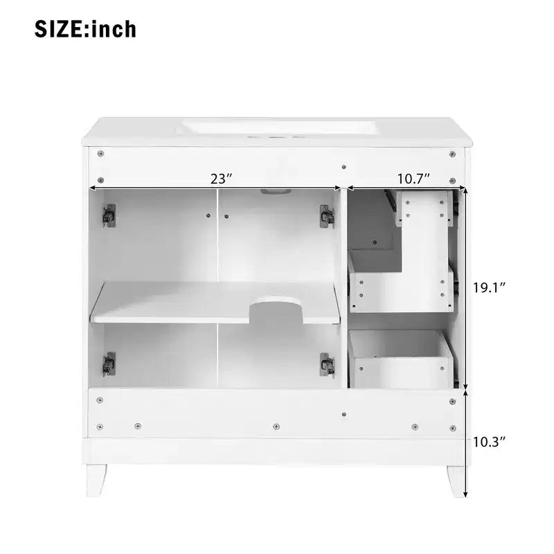 36 Bathroom Vanity Sink Combo with Drawers and Adjustable Shelves, Modern Storage Cabinet with Soft Close Doors