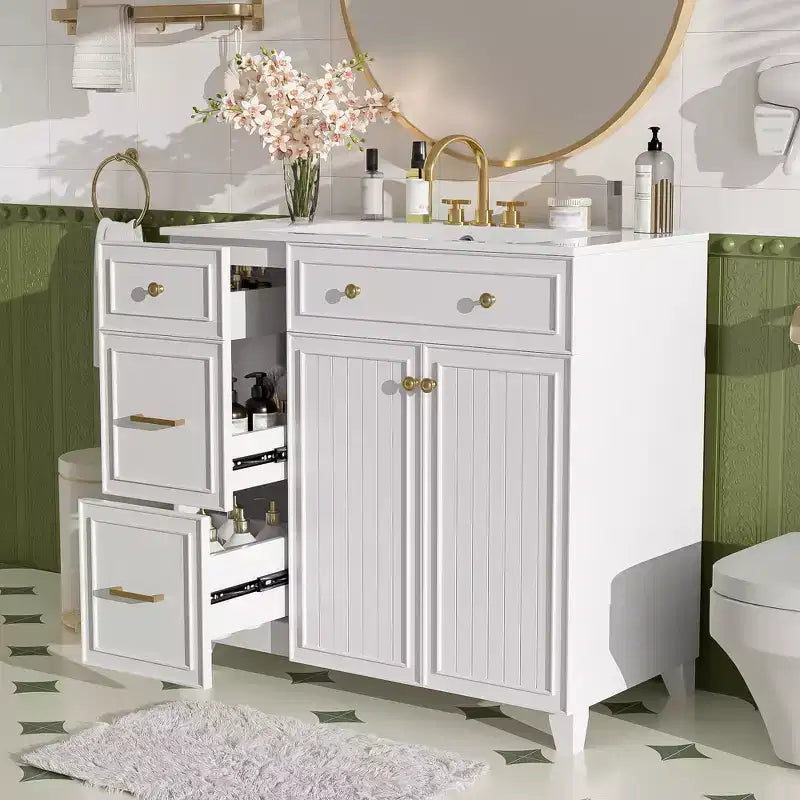 36 Bathroom Vanity Sink Combo with Drawers and Adjustable Shelves, Modern Storage Cabinet with Soft Close Doors