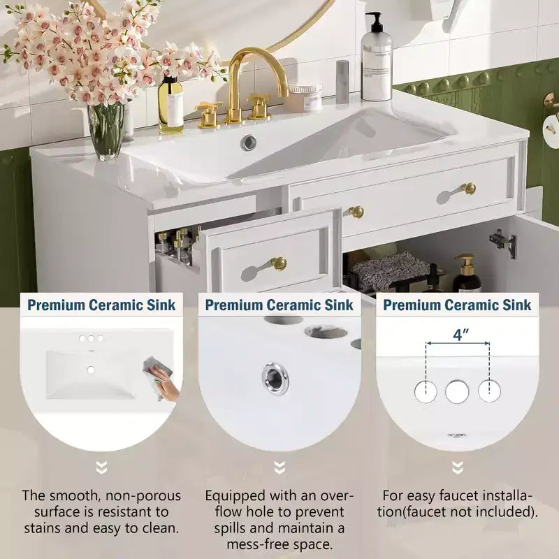 36 Bathroom Vanity Sink Combo with Drawers and Adjustable Shelves, Modern Storage Cabinet with Soft Close Doors