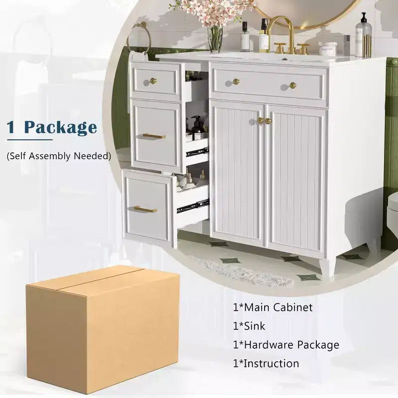36 Bathroom Vanity Sink Combo with Drawers and Adjustable Shelves, Modern Storage Cabinet with Soft Close Doors